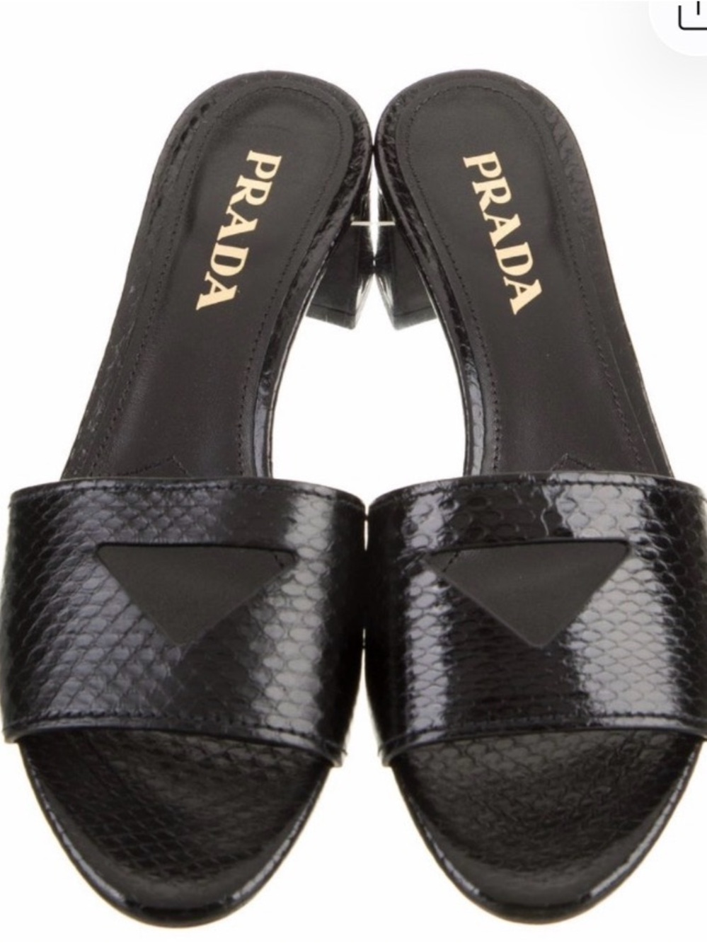 Prada Black Textured Snake-Effect Slide Mules